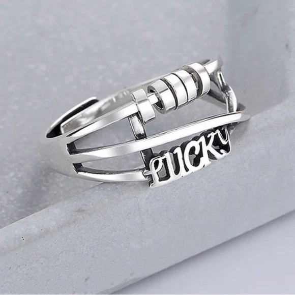 New Sterling Silver 925 lucky Anti Stress Womens Fidget Anxiety Ring - Picture 1 of 11